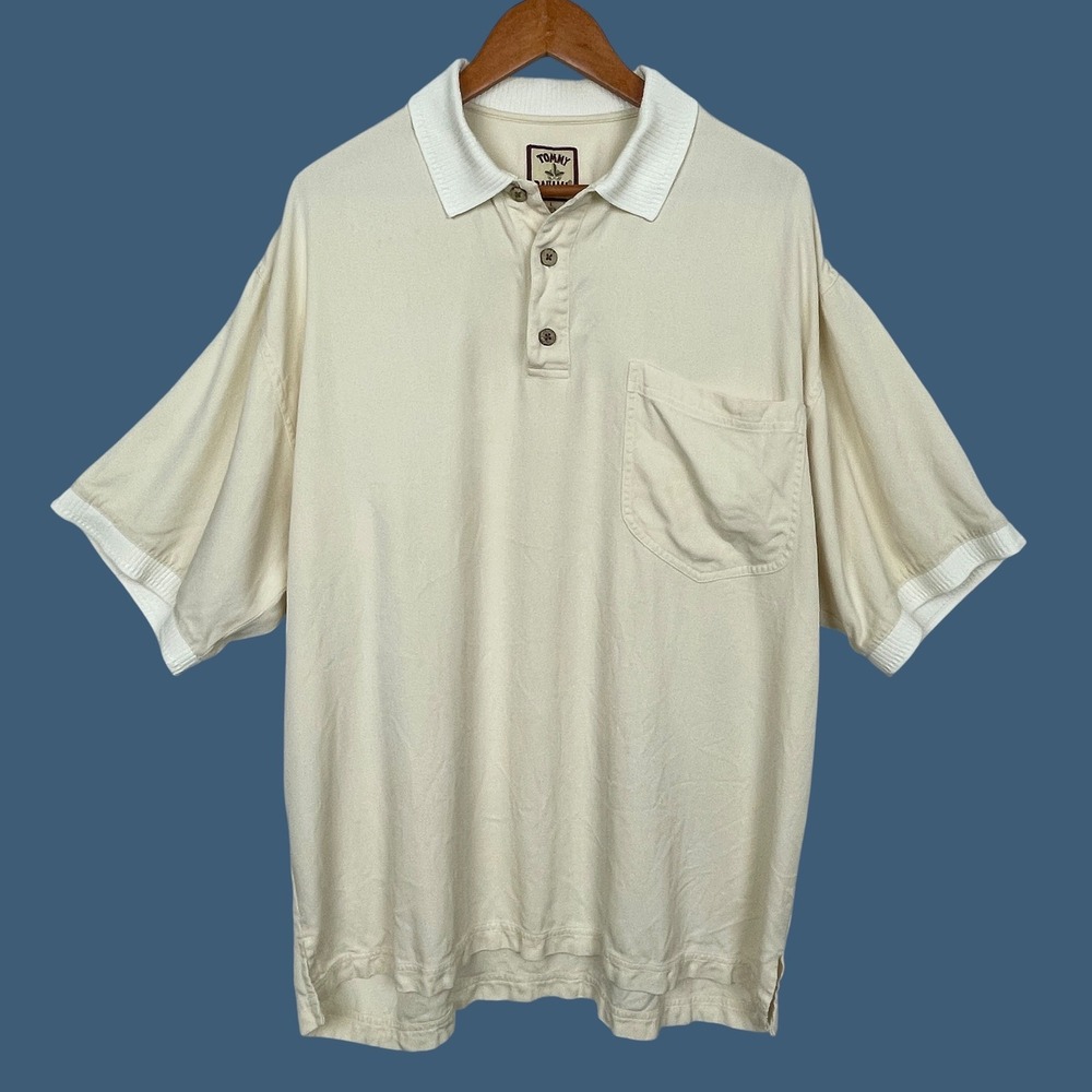 Tommy Bahama 100% Silk Polo Shirt Mens L Minimalist Ribbed Collar Trim Coastal